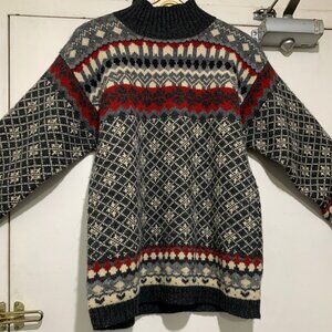 VINTAGE JACOB FAIR ISLE TURTLENECK KNITTED WOOL SWEATERS SIZE S